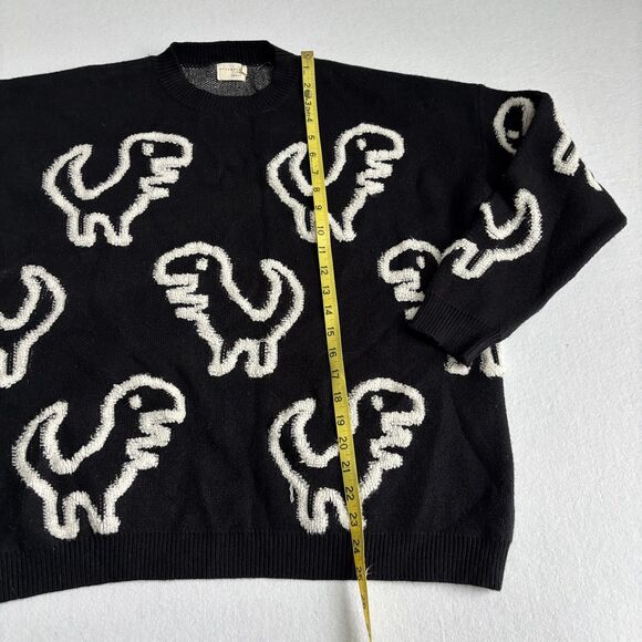 Dreamers By Debut T Rex Dinosaur Sweater Womens L Black Novelty Teacher Oversize - Picture 7 of 9